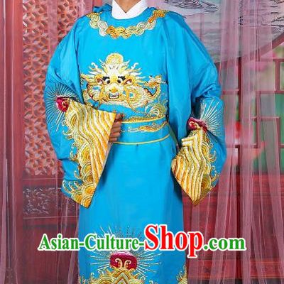 Chinese Beijing Opera Royal Highness Costume Blue Embroidered Robe, China Peking Opera Scholar Embroidery Gwanbok Clothing