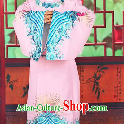 Chinese Beijing Opera Royal Highness Costume Pink Embroidered Robe, China Peking Opera Scholar Embroidery Gwanbok Clothing