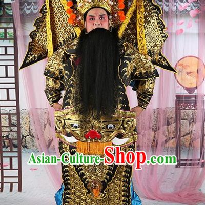 Chinese Beijing Opera General Costume Black Embroidered Robe, China Peking Opera Military Officer Embroidery Gwanbok Clothing