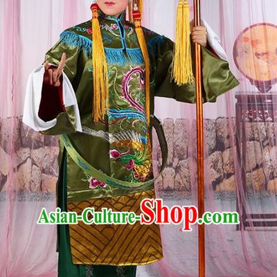 Chinese Beijing Opera Old Women Costume Green Embroidered Robe, China Peking Opera Pantaloon Embroidery Clothing