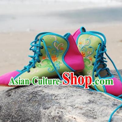 Traditional Chinese National Bride Embroidered Green Canvas Shoes, China Handmade Embroidery Flowers Plimsolls for Women
