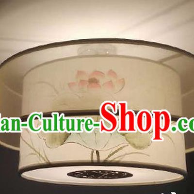 Traditional Chinese Handmade Sheepskin Painting Lotus Birds Palace Lantern China Ceiling Palace Lamp