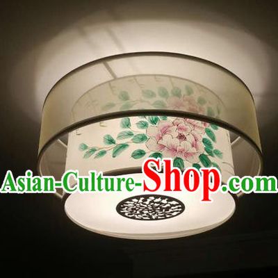 Traditional Chinese Handmade Sheepskin Painting Peony Palace Lantern China Ceiling Palace Lamp
