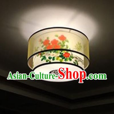 Traditional Chinese Handmade Sheepskin Painting Red Flowers Palace Lantern China Ceiling Palace Lamp