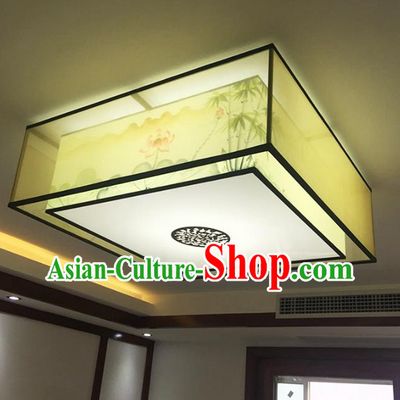 Traditional Chinese Handmade Sheepskin Painting Lotus Bamboo Palace Lantern China Ceiling Square Palace Lamp