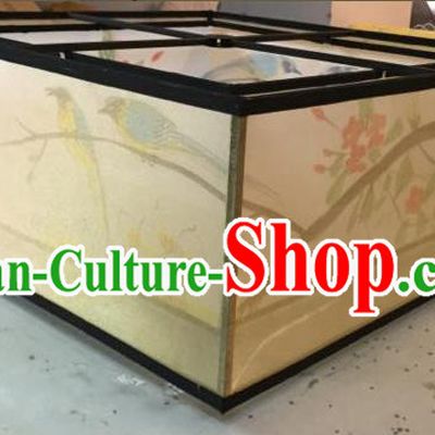 Traditional Chinese Handmade Sheepskin Painting Wintersweet Birds Palace Lantern China Ceiling Square Palace Lamp