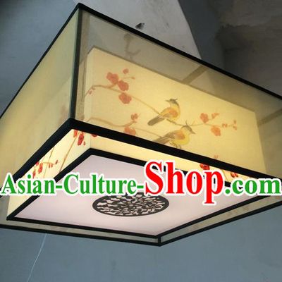 Traditional Chinese Handmade Sheepskin Painting Magpie Wintersweet Palace Lantern China Ceiling Square Palace Lamp