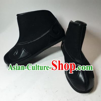 Traditional Handmade Chinese Peking Opera Takefu Boots Hanfu Embroidery Black Shoes for Men