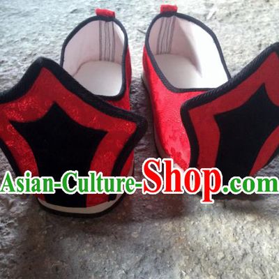 Traditional Handmade Chinese Han Dynasty Minister Shoes Hanfu Embroidery Red Wedding Shoes for Men
