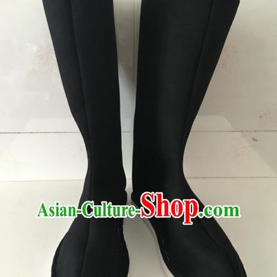 Traditional Handmade Chinese Peking Opera Takefu Black Cloth Boots Hanfu Shoes for Men
