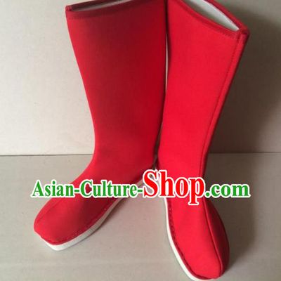 Traditional Handmade Chinese Peking Opera Takefu Red Cloth Boots Hanfu Shoes for Men