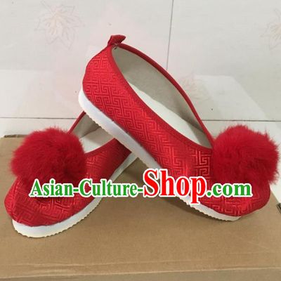 Traditional Chinese Ancient Princess Embroidered Red Blood Stained Shoes, China Handmade Hanfu Embroidery Shoes for Women