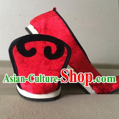 Traditional Chinese Ancient Han Dynasty Princess Embroidered Red Blood Stained Shoes, China Handmade Hanfu Embroidery Shoes for Women