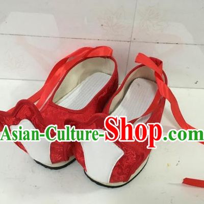 Traditional Chinese Ancient Han Dynasty Princess Embroidered Red Shoes, China Handmade Hanfu Embroidery Wedding Shoes for Women