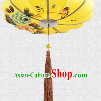 Traditional Chinese Handmade Painting Birds Peony Cloth Palace Lantern China Ceiling Palace Lamp