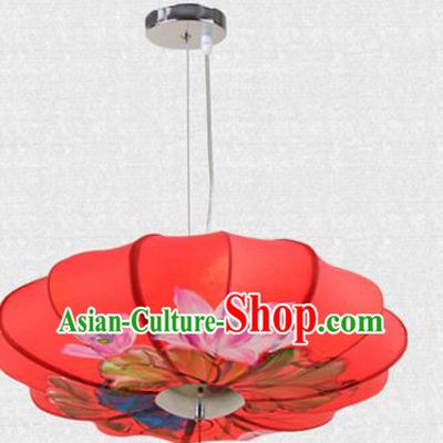 Traditional Chinese Handmade Painting Lotus Red Cloth Palace Lantern China Ceiling Palace Lamp