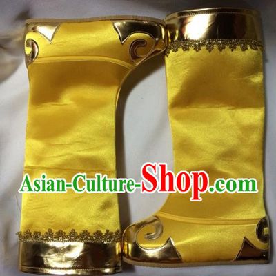 Traditional Chinese Ancient Peking Opera Takefu Embroidered Boots, China Handmade Hanfu Golden Embroidery Shoes for Men