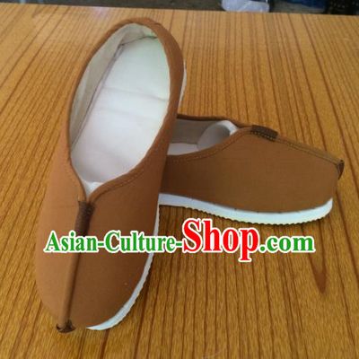 Traditional Chinese Ancient Han Dynasty Brown Cloth Shoes Monk Shoes, China Handmade Hanfu Shoes for Men
