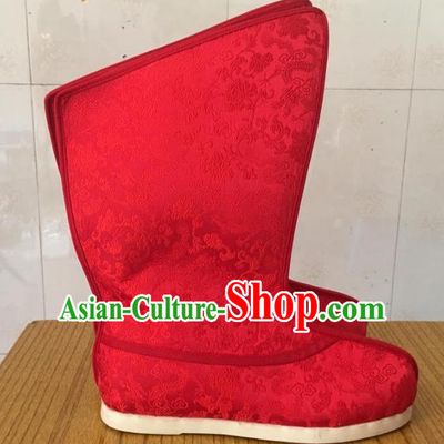 Traditional Chinese Han Dynasty Red Embroidered Boots, China Handmade Ancient Swordsman Hanfu Shoes for Men