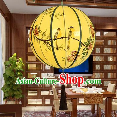 Traditional Chinese Handmade Painting Flowers Birds Cloth Round Palace Lantern China Ceiling Palace Lamp