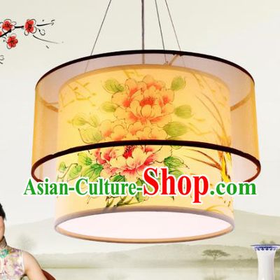 Traditional Chinese Handmade Painting Peony Sheepskin Palace Lantern China Ceiling Palace Lamp