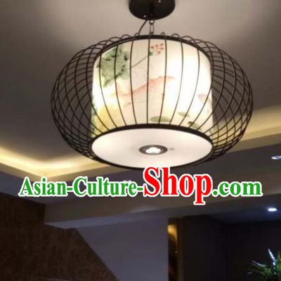 Traditional Chinese Handmade Painting Lotus Bird Palace Lantern China Ceiling Palace Lamp