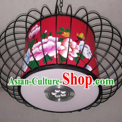 Traditional Chinese Handmade Painting Flowers Red Palace Lantern China Ceiling Palace Lamp