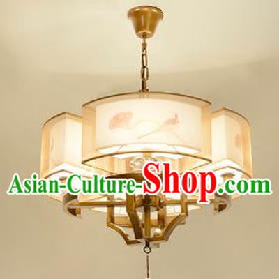 Traditional Chinese Handmade Sheepskin Printing Lotus Golden Palace Lantern China Ceiling Palace Lamp