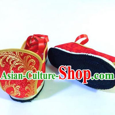 Traditional Chinese Ancient Han Dynasty Wedding Embroidered Shoes, China Handmade Hanfu Embroidery Red Shoes for Men