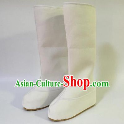 Traditional Chinese Ancient White Cloth Officer Boots, China Handmade Peking Opera Swordsman Hanfu Embroidery Shoes for Men