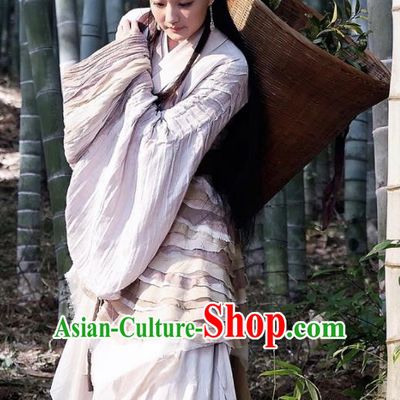Traditional Ancient Chinese Young Lady Embroidered Tailing Dress Costume and Headpiece Complete Set for Women