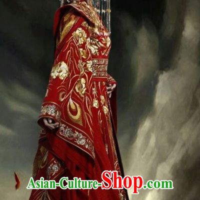 Traditional Ancient Chinese Tang Dynasty Palace Lady Princess Wedding Embroidered Tailing Costume and Headpiece Complete Set for Women
