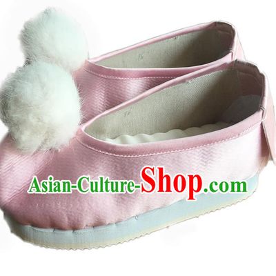 Traditional Chinese Ancient Princess Pink Blood Stained Shoes, China Handmade Peking Opera Hanfu Embroidery Shoes for Women