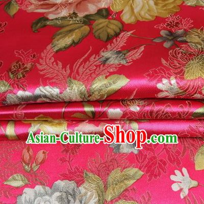 Chinese Royal Palace Traditional Costume Peony Pattern Rosy Satin Brocade Fabric, Chinese Ancient Clothing Drapery Hanfu Cheongsam Material
