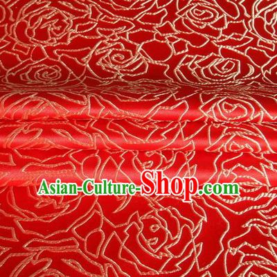 Chinese Royal Palace Traditional Costume Rose Pattern Red Satin Brocade Fabric, Chinese Ancient Clothing Drapery Hanfu Cheongsam Material