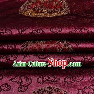 Chinese Royal Palace Traditional Costume Dragon Pattern Amaranth Satin Brocade Fabric, Chinese Ancient Clothing Drapery Hanfu Cheongsam Material
