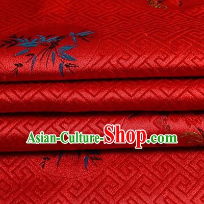 Chinese Royal Palace Traditional Costume Plum Blossom Orchid Bamboo and Chrysanthemum Pattern Red Satin Brocade Fabric, Chinese Ancient Clothing Drapery Hanfu Cheongsam Material