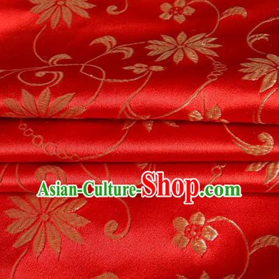 Chinese Royal Palace Traditional Costume Lotus Pattern Red Satin Brocade Fabric, Chinese Ancient Clothing Drapery Hanfu Cheongsam Material