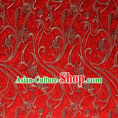 Chinese Royal Palace Traditional Costume Peacock Pattern Red Satin Brocade Fabric, Chinese Ancient Clothing Drapery Hanfu Cheongsam Material