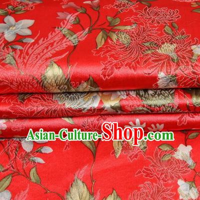 Chinese Royal Palace Traditional Costume Peony Pattern Red Satin Brocade Fabric, Chinese Ancient Clothing Drapery Hanfu Cheongsam Material
