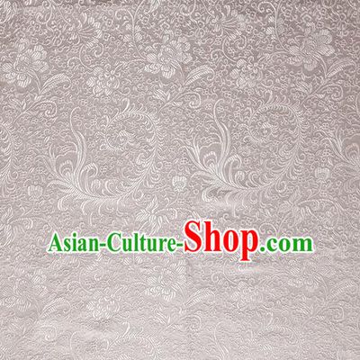 Chinese Royal Palace Traditional Costume Phoenix Flower Pattern White Satin Brocade Fabric, Chinese Ancient Clothing Drapery Hanfu Cheongsam Material
