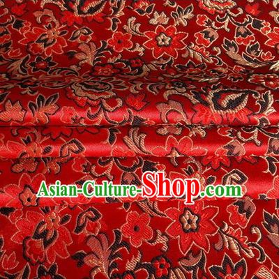 Chinese Royal Palace Traditional Costume Morning Glory Pattern Red Satin Brocade Fabric, Chinese Ancient Clothing Drapery Hanfu Cheongsam Material