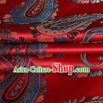 Chinese Royal Palace Traditional Costume Paisley Pattern Red Satin Brocade Fabric, Chinese Ancient Clothing Drapery Hanfu Cheongsam Material