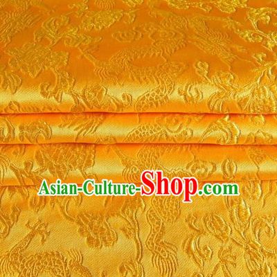 Chinese Royal Palace Traditional Costume Dragon Pattern Golden Satin Brocade Fabric, Chinese Ancient Clothing Drapery Hanfu Cheongsam Material