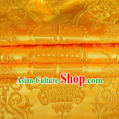 Chinese Traditional Costume Royal Palace Pattern Golden Satin Brocade Fabric, Chinese Ancient Clothing Drapery Hanfu Cheongsam Material