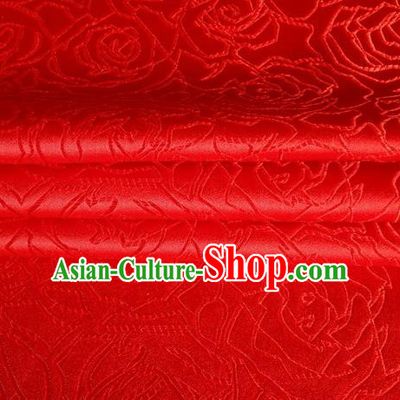 Chinese Traditional Costume Royal Palace Rose Pattern Red Satin Brocade Fabric, Chinese Ancient Clothing Drapery Hanfu Cheongsam Material