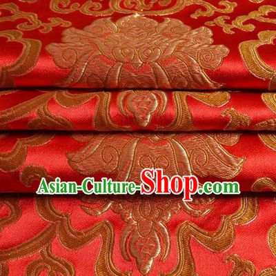Chinese Traditional Costume Royal Palace Golden Rich Pattern Red Satin Brocade Fabric, Chinese Ancient Clothing Drapery Hanfu Cheongsam Material