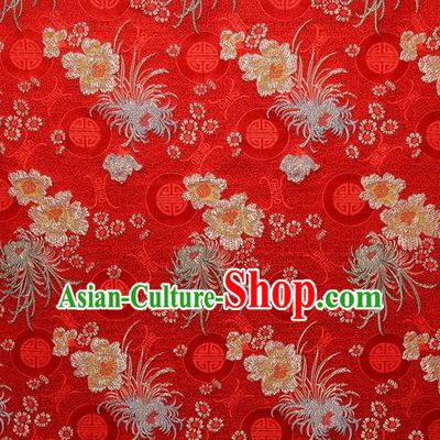 Chinese Traditional Costume Royal Palace Chrysanthemum Pattern Red Satin Brocade Fabric, Chinese Ancient Clothing Drapery Hanfu Cheongsam Material