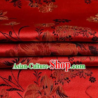 Chinese Traditional Costume Royal Palace Peony Pattern Red Satin Brocade Fabric, Chinese Ancient Clothing Drapery Hanfu Cheongsam Material
