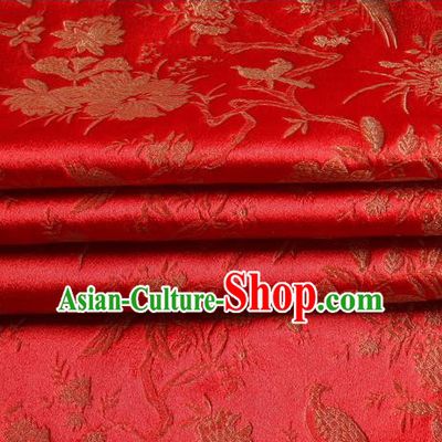Chinese Traditional Costume Royal Palace Magpie Pattern Red Satin Brocade Fabric, Chinese Ancient Clothing Drapery Hanfu Cheongsam Material